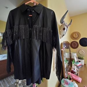 VICI | NWOT | Faux Leather, Rhinestone tassel detail | Button down long sleeve